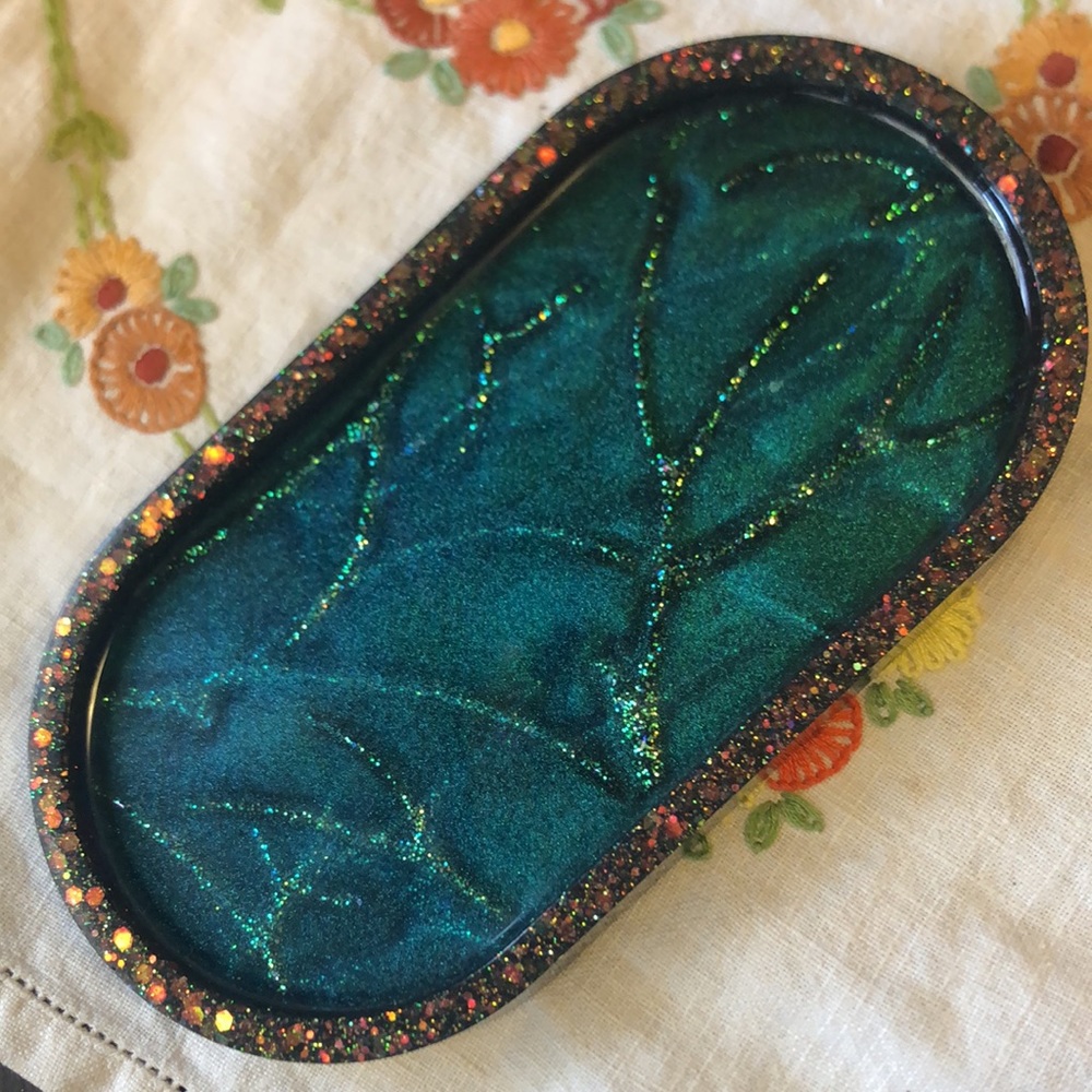 Handmade resin glitter branches tray